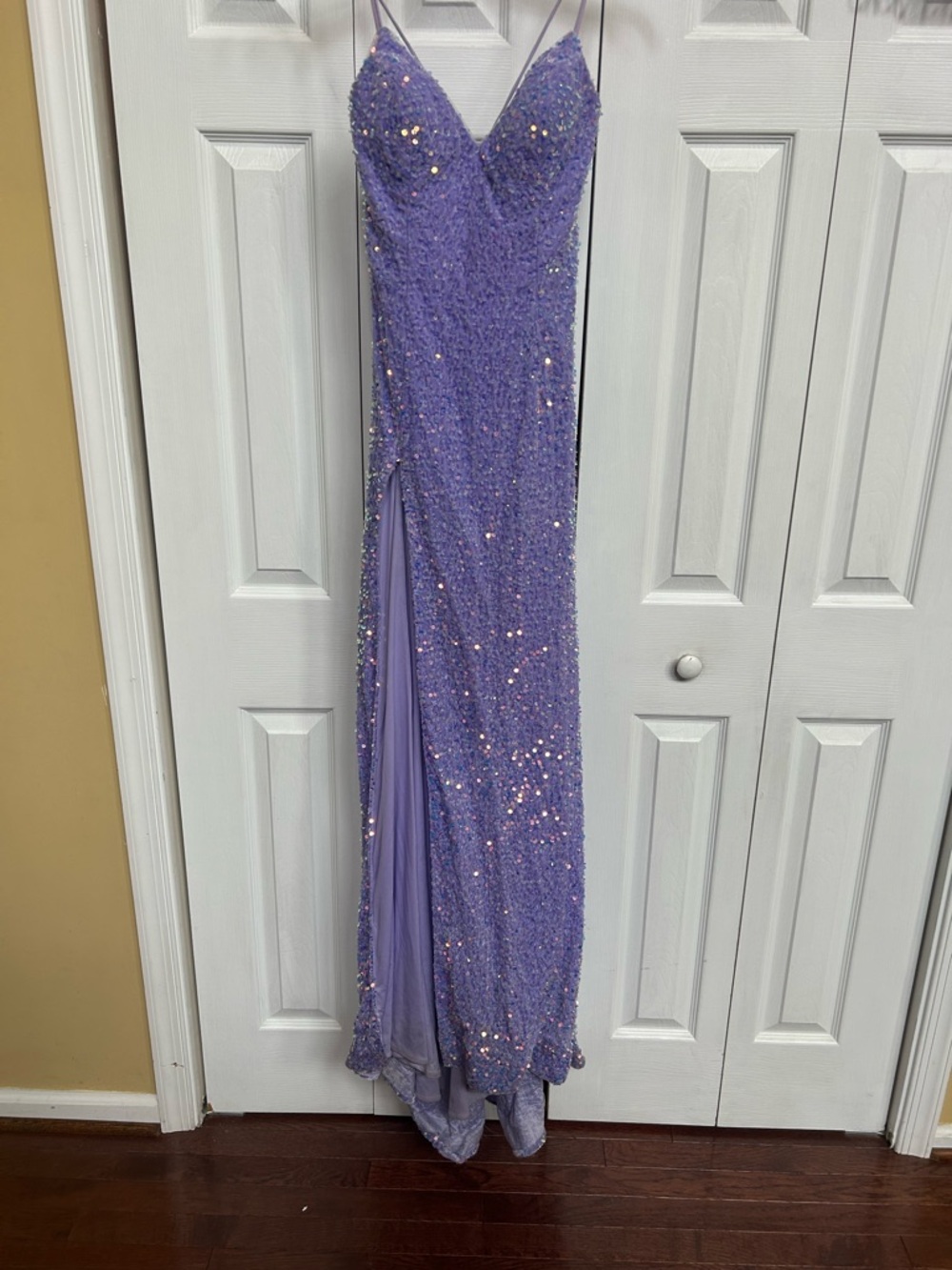 Lavender Sequin Spaghetti Strap Gown